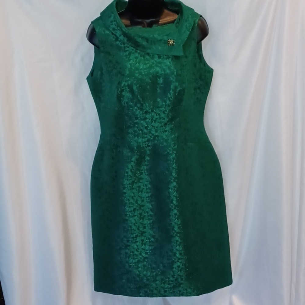 Tahari Emerald Green Sleeveless Sheath Structured Cowl Neck sz 8, vintage look